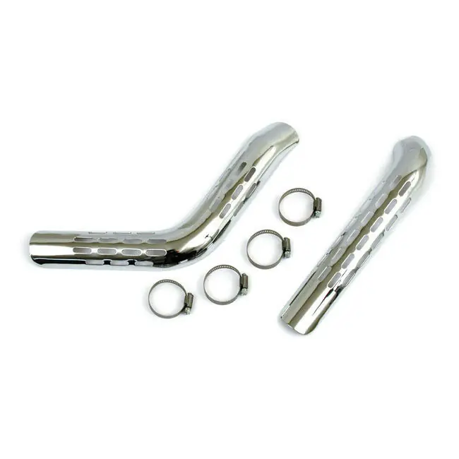 1 Paar Auspuff Hitzeschilde Slotted Chrom, f. Harley-Davidson Softail, FXR 84-09 Markenprodukt